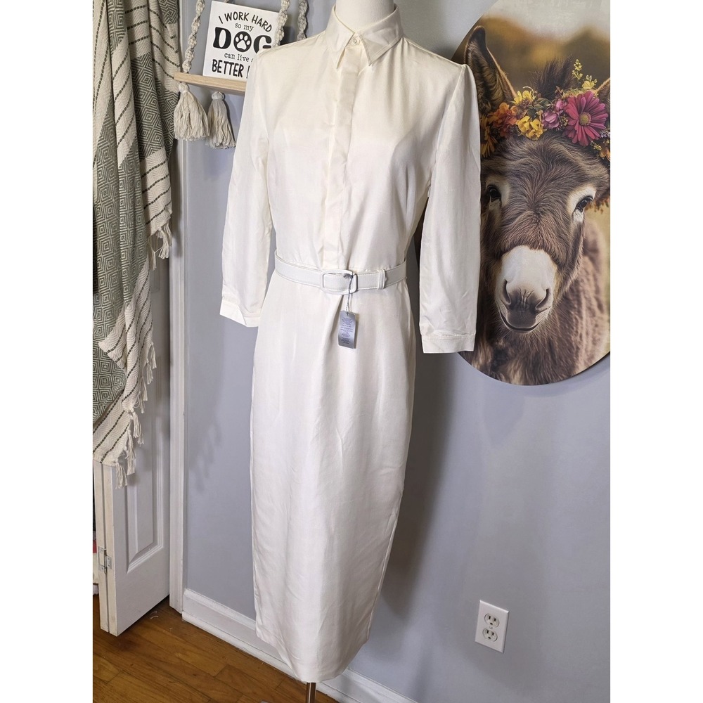 Ralph Lauren Purple Label Knowles Silk Shantung Day Dress Size 0 White $2490